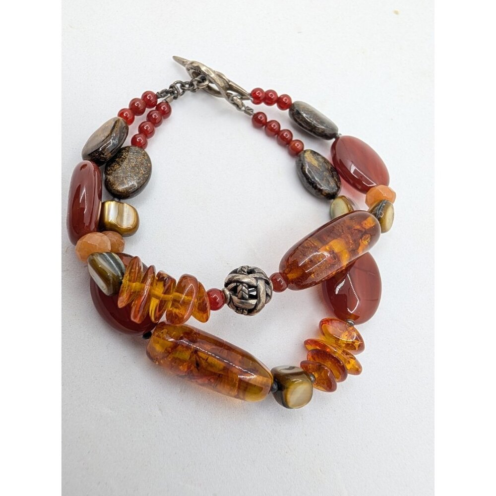 Barse Sterling Silver MultiStone Amber 2 Strand Beaded Bracelet